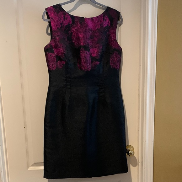 Tahari ASL Black and Magenta Metallic Mini Dress - Picture 1 of 5